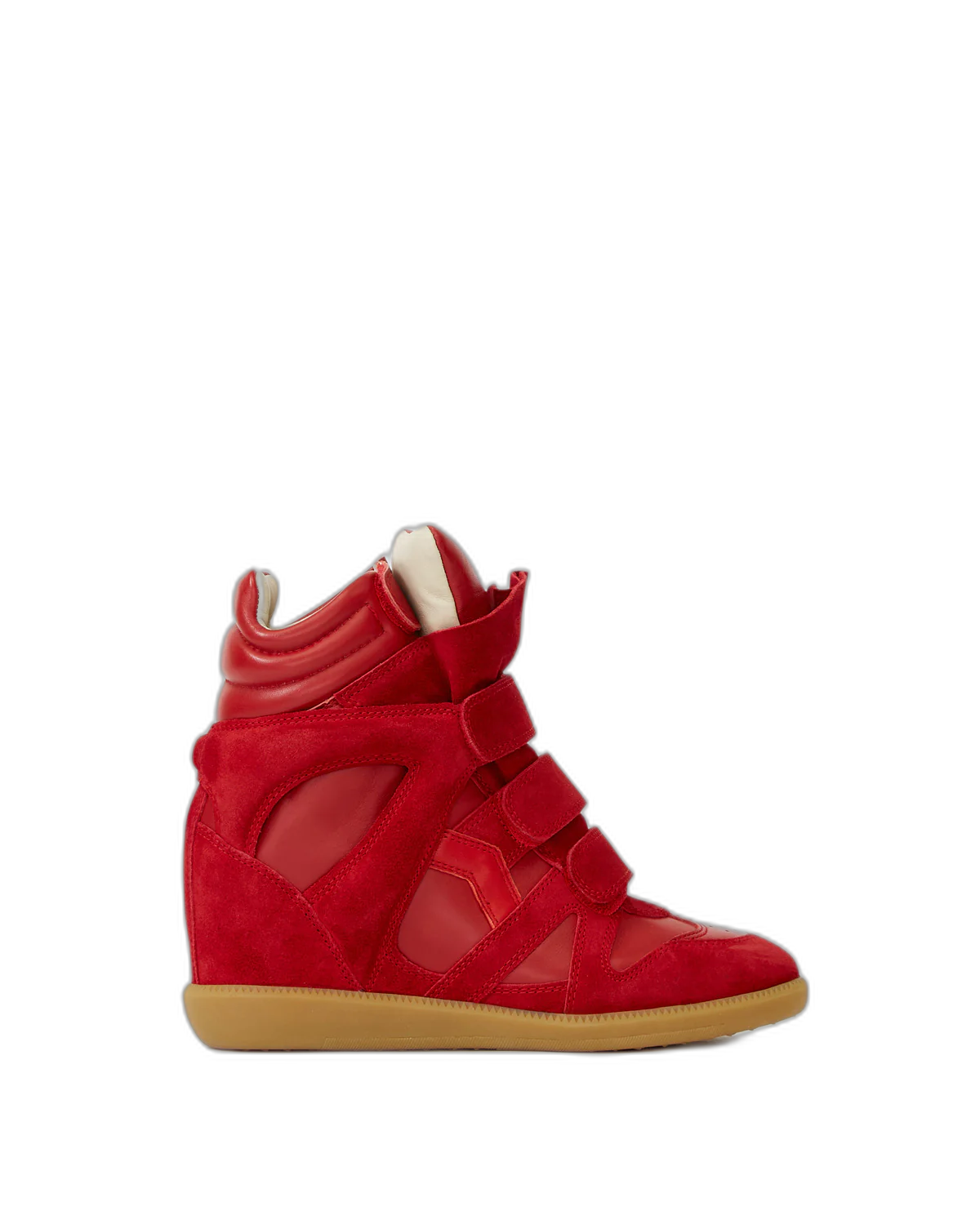ISABEL MARANT Bekett leather-trimmed suede high-top wedge sneakers Red